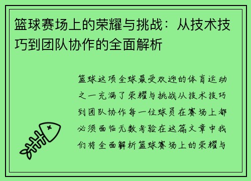 篮球赛场上的荣耀与挑战：从技术技巧到团队协作的全面解析